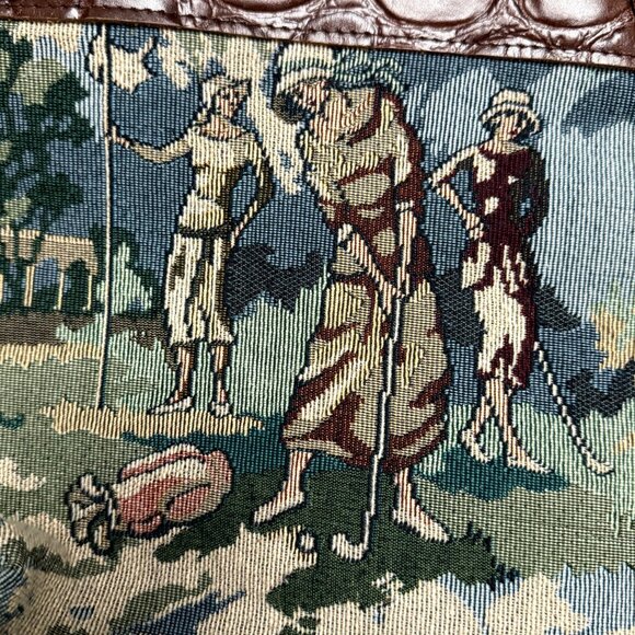 Douglas Women's Tote Shoulder Bag Blue Brown Leather Strap Golf Vintage Tapestry - Picture 2 of 9